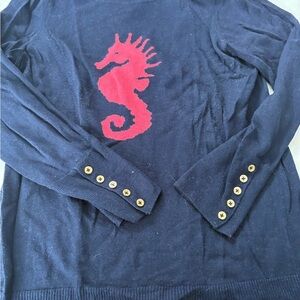 Lilly Pulitzer Navy Sweater with Coral Seahorse Size Large